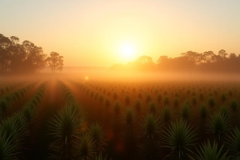 Queensland pineapple orchard at sunrise